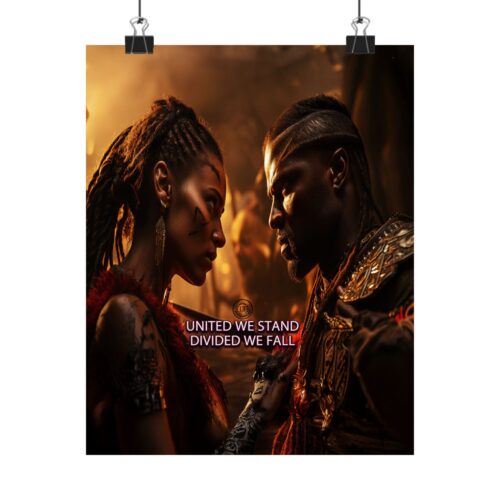 United We Stand – Warrior Couple Poster – Tribal Strength & Unity Wall Art