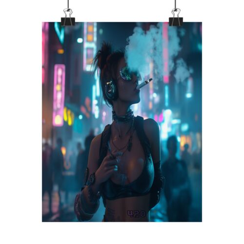 420 Night Vibe – Cyber City Poster – Neon Noir Street Art for Bold Walls